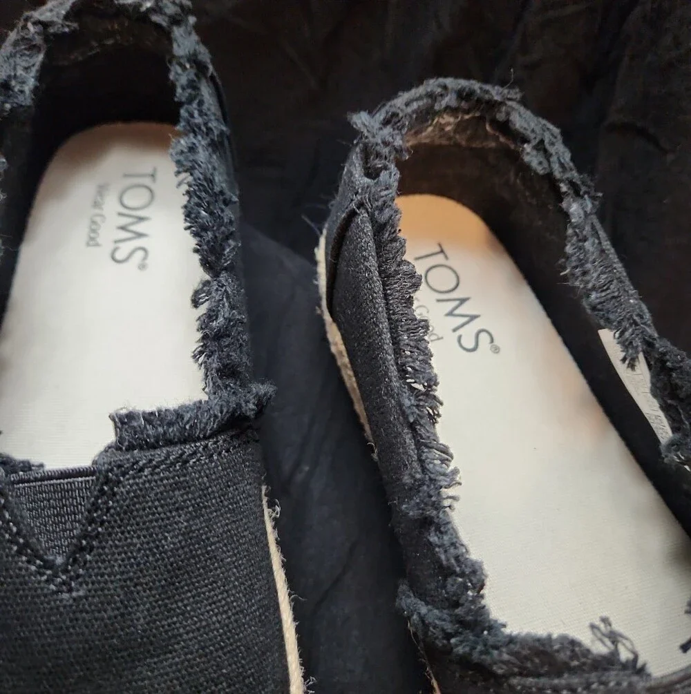 Toms Black Canvas Espadrille Platform Slip-Ons